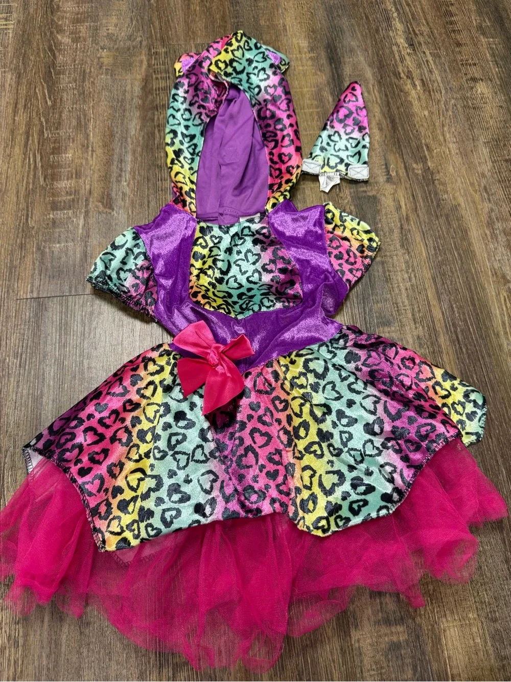 Girls' Rainbow Leopard Tulle Dress Costume with Hot Pink Tutu 2T Halloween